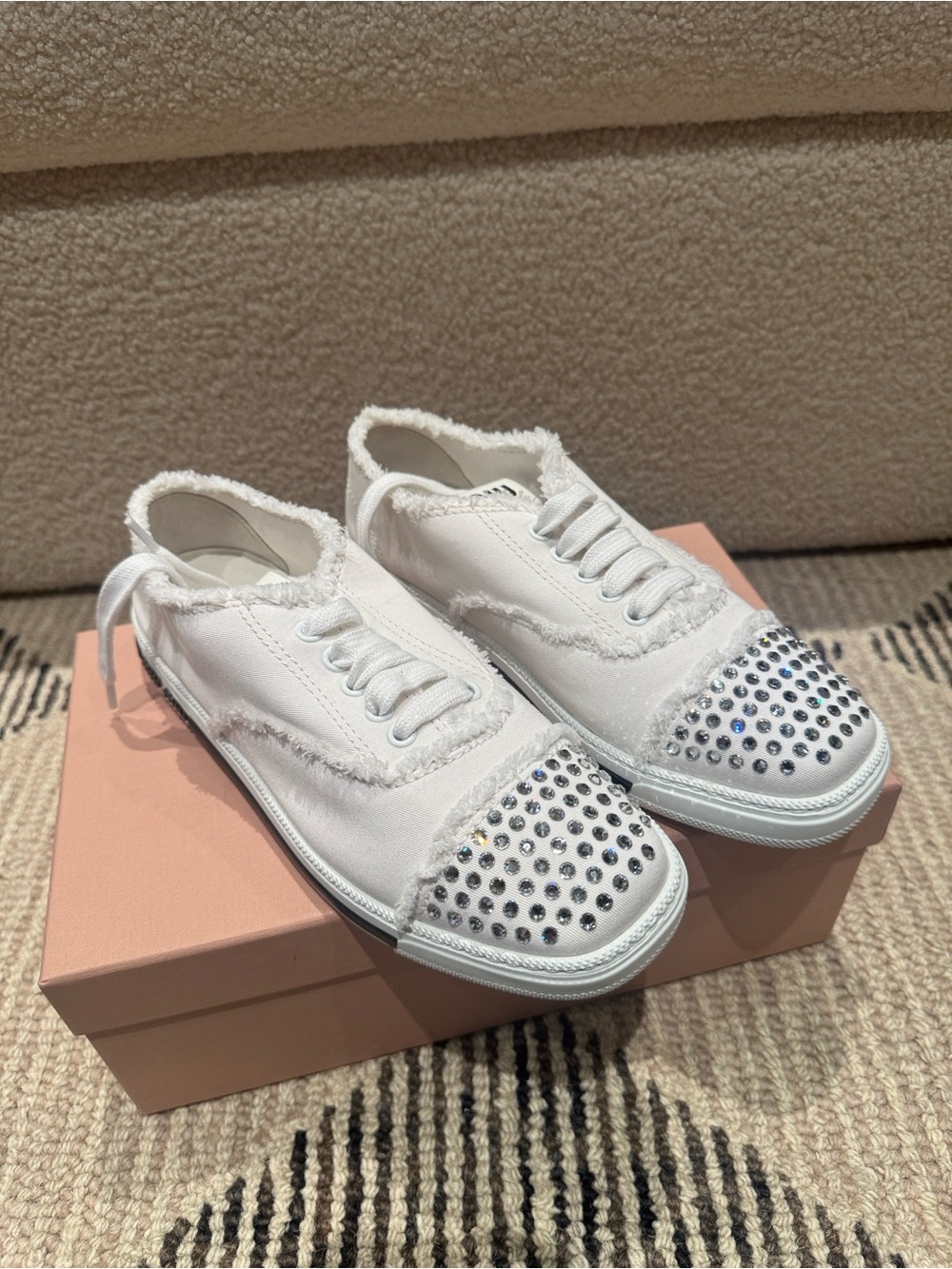 NWB Miu Miu white embellished sneakers